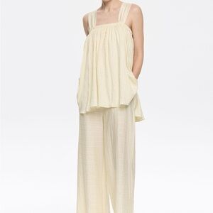 BIMBA Y LOLA BUTTER YELLOW DOUBLE-RUFFLE LONG JUMPSUIT